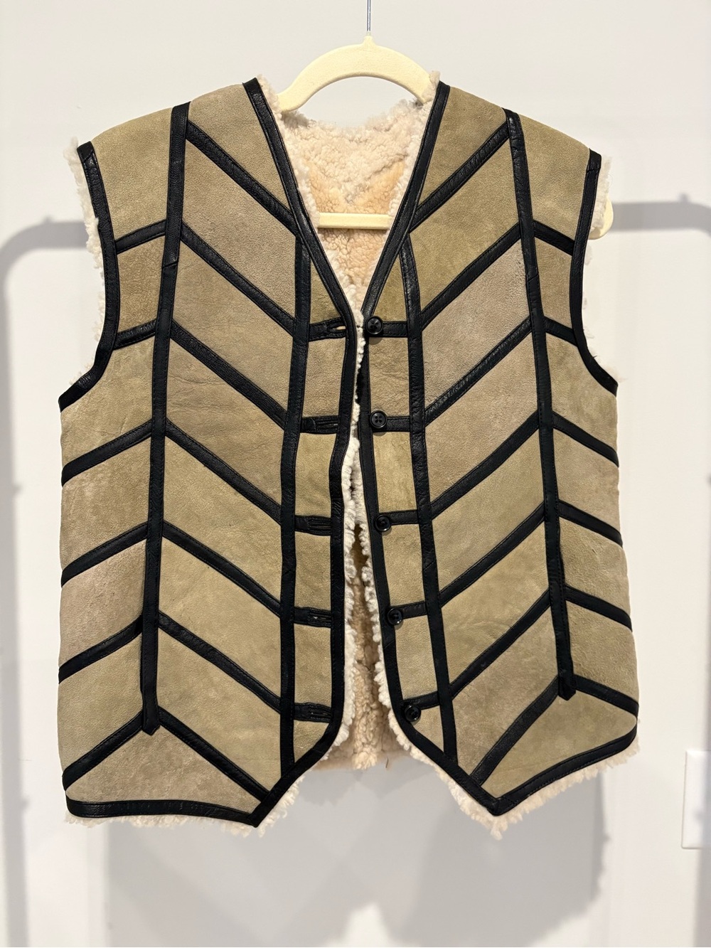 Vintage Shearling-Lined Suede Vest